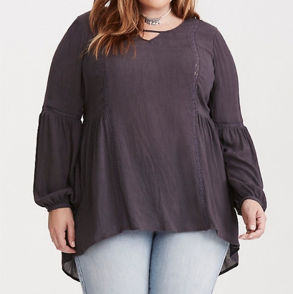 torrid Tops - Torrid Size 1X (14/16) Lace Inset Cutout Blouse